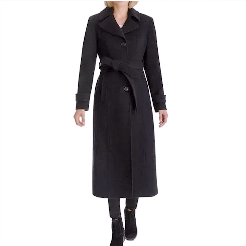JONES NEW YORK Black Trench Belted Long Coat with Removable Lining - Size 6P